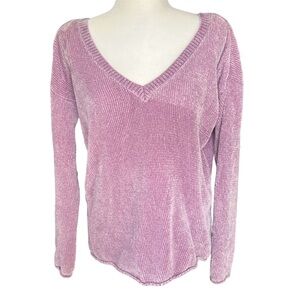 Lavender purple ribbed chenille v neck sweater